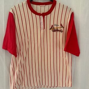 St Louis Cardinals Vintage 1988 5050 Pinstripe T Shirt Henley Jersey Baseball XL